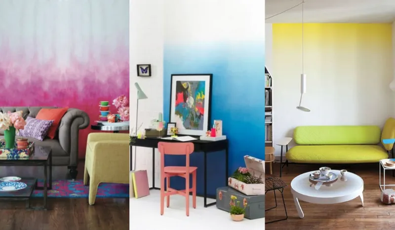 Cómo pintar una pared con efecto degradé en distintas tonalidades de azul turquesa